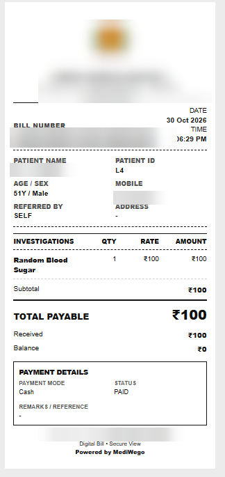 Thermal printer bill from Mediwego